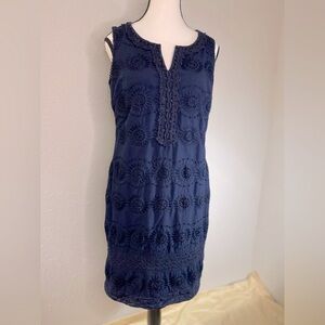 Talbots Womens Eyelet Embroidered Sleeveless Navy Blue Dress. Size 8 EUC